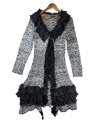 Pretty Angel Silk Fairy Grunge Cardigan Womens S Black White Whimsigoth Witchy - Image 1 of 4