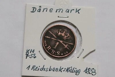 🧭 🇩🇰 DENMARK 1 REICHSBANKSKILLING 1853 B68 #141. - Image 1 of 2