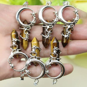20pcs Natural Tiger Eye Stone Hexagonal Pillar Star Moon Pendants Reiki Amulet - Picture 1 of 3