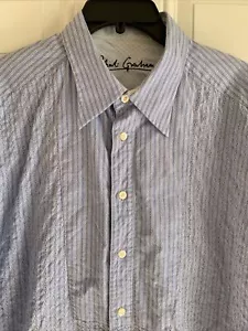Robert Graham Shirt Blue Paisley Stripe Flip Cuff Button Up Classic Mens 2XL - Picture 1 of 12