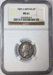 1856 6P Great Britain 6 Pence NGC MS61 # - Picture 1 of 3