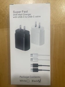 Super Fast 25W Wall Charger With USB - C To USB C Cable 2 Packs - Picture 1 of 4