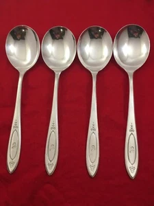 Oneida Community ADAM 1917 Monogram C Silverplate 4-Round Gumbo Soup Spoons - Picture 1 of 6