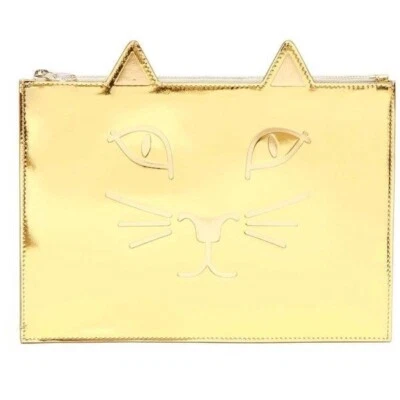 Charlotte Olympia Metallic Gold Kitty zipper Clutch- NEW  - Image 1 of 4
