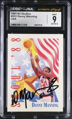 1991-92 SkyBox #553 Danny Manning JSA AUTO 9 - CGC 9 - Image 1 of 2