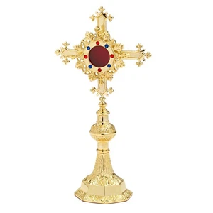 Reliquiar mit Steinen Monstrance vergoldet Messinghaus Altaröffnung hinten 7642 - Bild 1 von 1