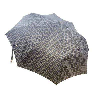 Guarda-chuva dobrável autêntico FENDI quase perfeito Zucca lona náilon marrom preto Itália FS - Imagem 1 de 4
