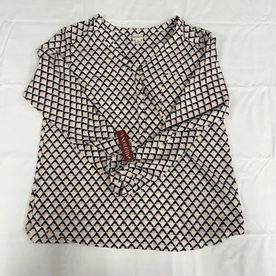 Рубашка женская Merona XL темно-синяя розовая с геометрическим принтом блузка с длинным рукавом топ - Изображение 1 из 4