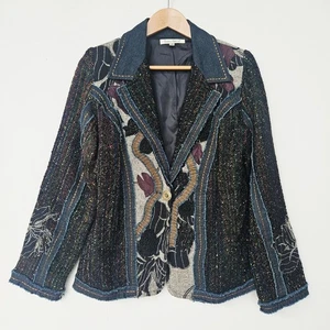 TravelSmith Women's Medium Denim Patchwork Floral Blazer Tapestry - Picture 1 of 8