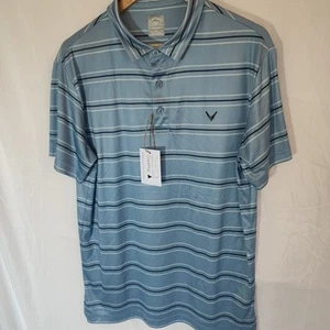 Callaway Polo Shirt Soft Touch Opti Dry Golf Blue Grey Striped L Large Mens - Picture 1 of 15