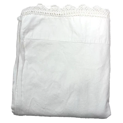 Sábana plana blanca de lujo Springmaid vintage borde de encaje de ganchillo 108 x 81" Foto 1 de 4