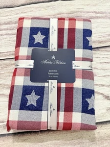 Brooks Brothers Red White & Blue Plaid & Stars Patriotic Round Tablecloth 70” - Picture 1 of 5