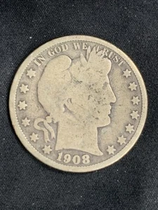 1908-O BARBER SILVER HALF DOLLAR 50c 90% Silver New Orleans Mint - Picture 1 of 2