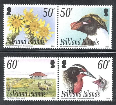 Falkland Islands Mint NH UMM Sc# 912/913 SG# 1050/1053 full birds flora set 2006 - Image 1 of 2