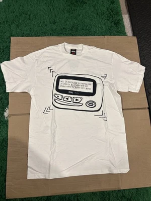 Stussy Men's Short Sleeve T-Shirt Size M Beeper Logo Crew Neck White - Image 1 of 4