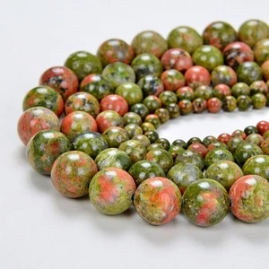 Cuentas de piedras preciosas redondas lisas naturales Unakita cinco hebras 12" para hacer joyas - Imagen 1 de 15
