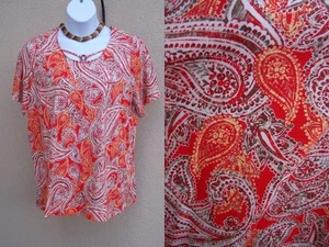 Catherines paisley knit top shirt plus size 0x 14w 16w FALL COLORS orange blouse - Picture 1 of 11