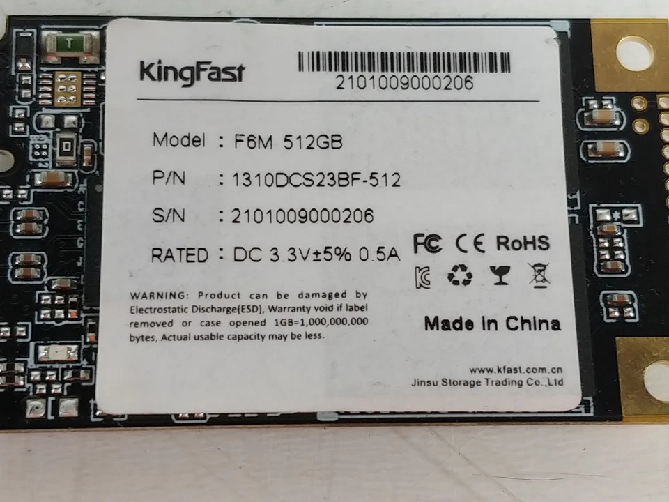 Kingfast F6M 1310DCS23BF-512 512 GB mSATA 1.8 in Solid State Drive - Image 1 of 4