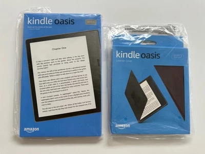 Amazon Kindle Oasis Adjustable Light, Waterproof, 8GB & Leather Cover - Bundle - Image 1 of 4
