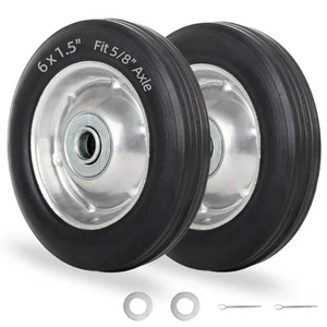 6" Flat Free Solid Rubber Tire and Wheel, with Ball Bearings and 5/8” Axle Bo... - Picture 1 of 6