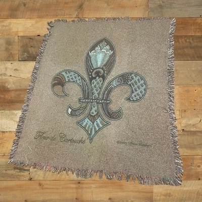 Manta Fleur de Lis tapiz con flecos jacquard tejida funda de sofá casa de campo Foto 1 de 3