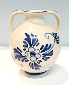 Vintage Blue Delft Handmade in Holland 2.75" x 3" 2 Handle Vase - Picture 1 of 4