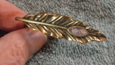 Lucky You Goldtone Feather Ring With A Purple Colored Stone ~ Adjustable 5~8 - Image 1 of 4