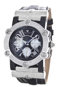 Aqua Master Men's Two-Tone Black Dial Silver Bezel Leather Band Watch W#145 - Picture 1 of 3