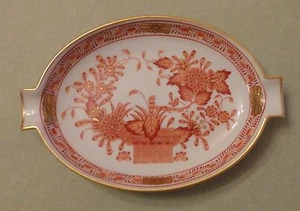 HEREND China INDIAN BASKET ORANGE RUST Flowers Vintage Porcelain ASHTRAY Trinket - Picture 1 of 4