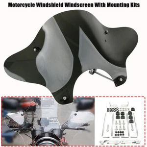 Motorcycle Windshield Windscreen With Mounting Kits For Cruiser Black Universal - Picture 1 of 10