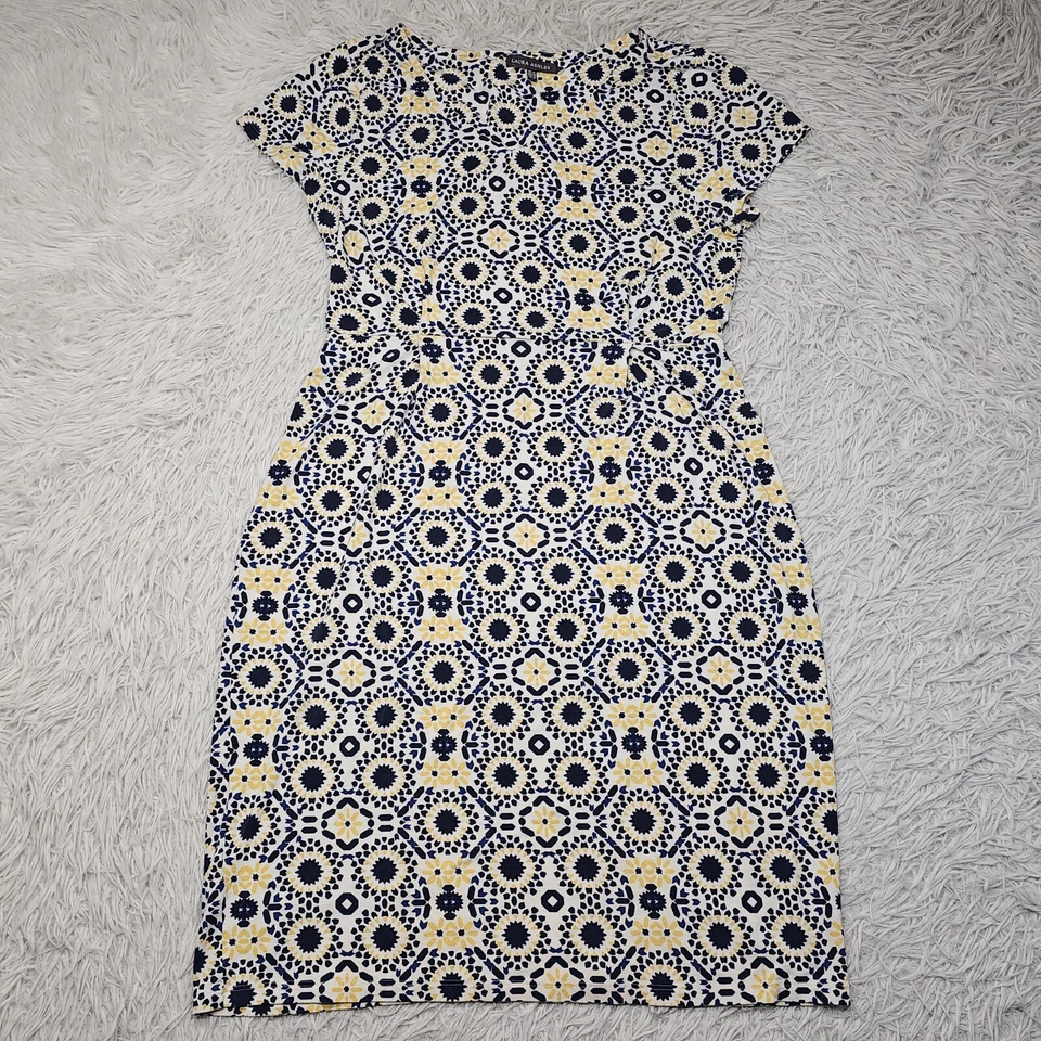 Vintage Womens Laura Ashley Yellow Blue Pattern Cap Sleeve Stretchy Dress 10 - Image 1 of 4