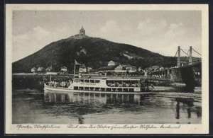 AK Porta Westfalica, Blick von der Weser mit Dampfer zum Kaiser-Wilhelm-Denkmal - Bild 1 von 2