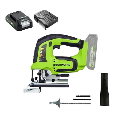 Sierra de calar a batería 24V Greenworks GD24JSK2 con batería de 2Ah y cargador