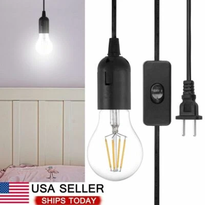 E26 E27 Light Bulb Socket to AC Wall Outlet Plug Adapter On/Off Switch 6 FT Cord - Image 1 of 4
