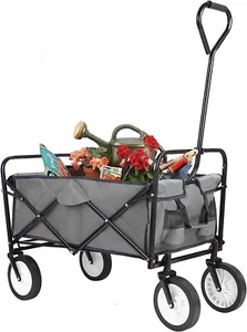 Collapsible Utility Wagon Outdoor Sports Garden Cart Gray Grocery Shopping Wagon - Picture 1 of 11