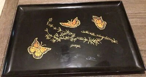 Vintage Couroc of Monterey 18"" x 12 1/2"" Serviertablett Monarch Schmetterlinge schwarz - Bild 1 von 4
