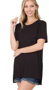 T-shirt donna girocollo premium modal top manica corta orlo basso spacchi laterali - Foto 1 di 4