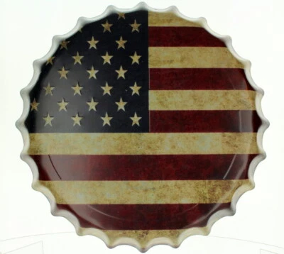 Letrero de metal redondo con tapa de botella bandera estadounidense pub sala de juegos bar garaje Foto 1 de 2