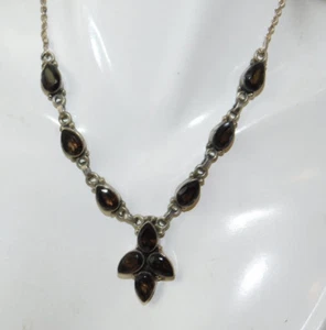 Argento Sterling Marrone Fumoso Quarzo Lunetta 16.5 " Catena Croce Collana 12e - Foto 1 di 4