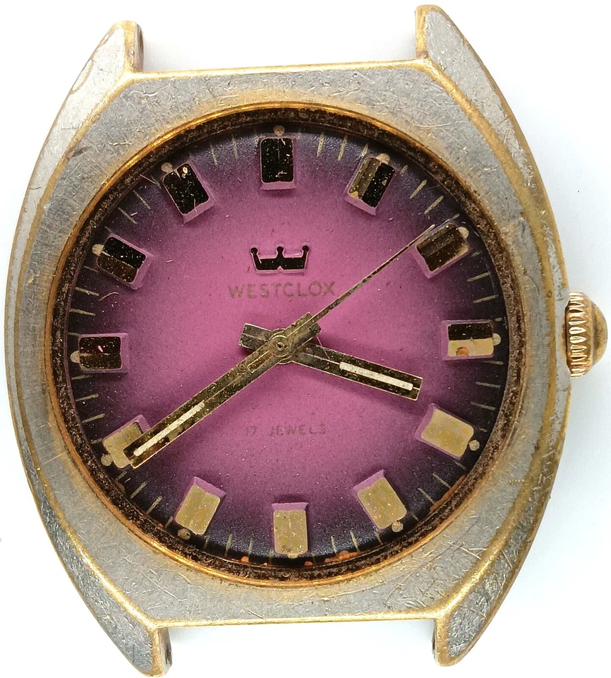 Lote de relógios vintage C571 masculino Working Westclox roxo manual vento fantasia AS 1950/51 - Imagem 1 de 3