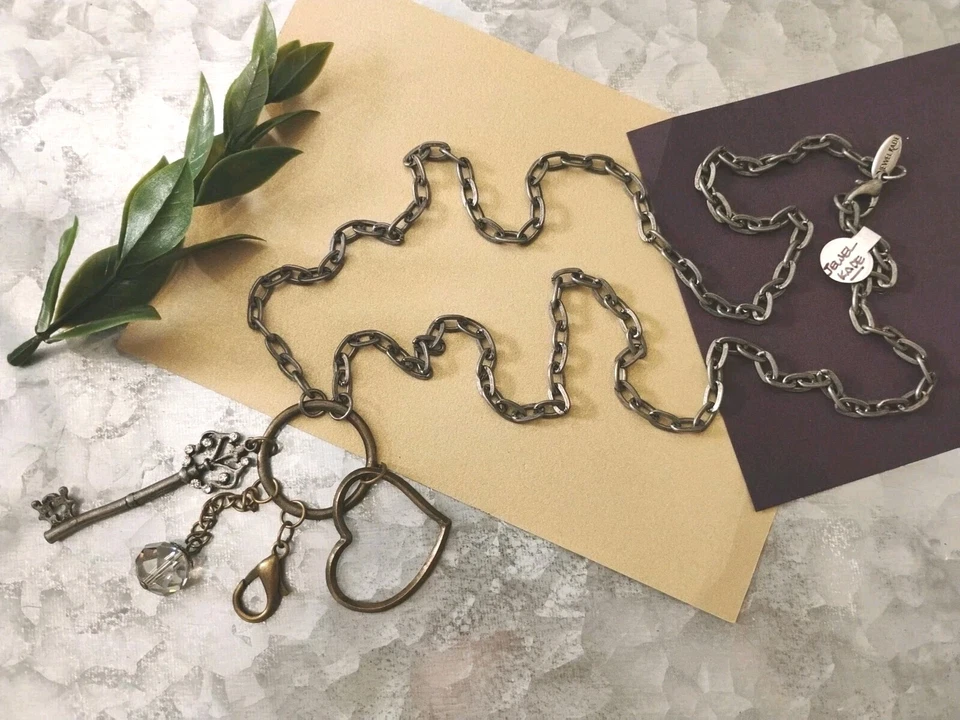 JEWEL KADE 32” Chain Necklace w/Heart, Crystal, Key Charms Pendants, JK! - Image 1 of 4