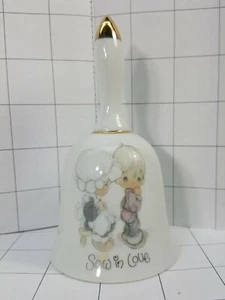 Precious Moments  Bell " Sow In Love" 1989 girl sowing boys pants #276 - Picture 1 of 3