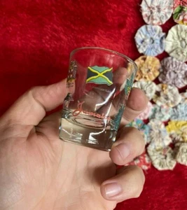 Jamaica Shot Glass with the Flag, Coat of Arms, Bird, Flower - Picture 1 of 4
