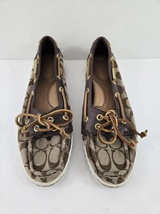 Coach Richelle Topsider Zapatos de Barco Lona Cuero Marrón Mujer Talla 8B Monograma - Imagen 1 de 8