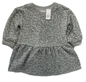 NWT Baby Gap Girls 18-24 Months Gray Leopard Print Sweatshirt Dress - Picture 1 of 7