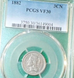 1882 Three Cent Nickel - Better Date - PCGS VF 30 - #920B - Picture 1 of 6