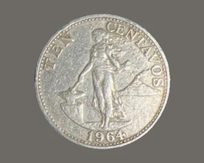 Philippines 10 Centavos 1964 KM#188 *Circulated *RARE - Image 1 of 3
