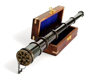 Messing Teleskop mit Holzkiste, Antik Dekor Fernglas, dekorativ funktional - Picture 1 of 6