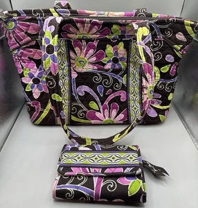 Vera Bradley Purple Punch Purse Zip Tote With Matching Wallet  - Picture 1 of 11