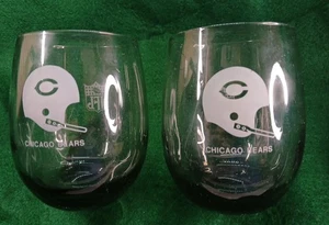 2 ~ CHICAGO BEARS NFL Highball Rocks Glasses ~Vintage ~ Smoke Gray ~ Rolly Polly - Picture 1 of 11